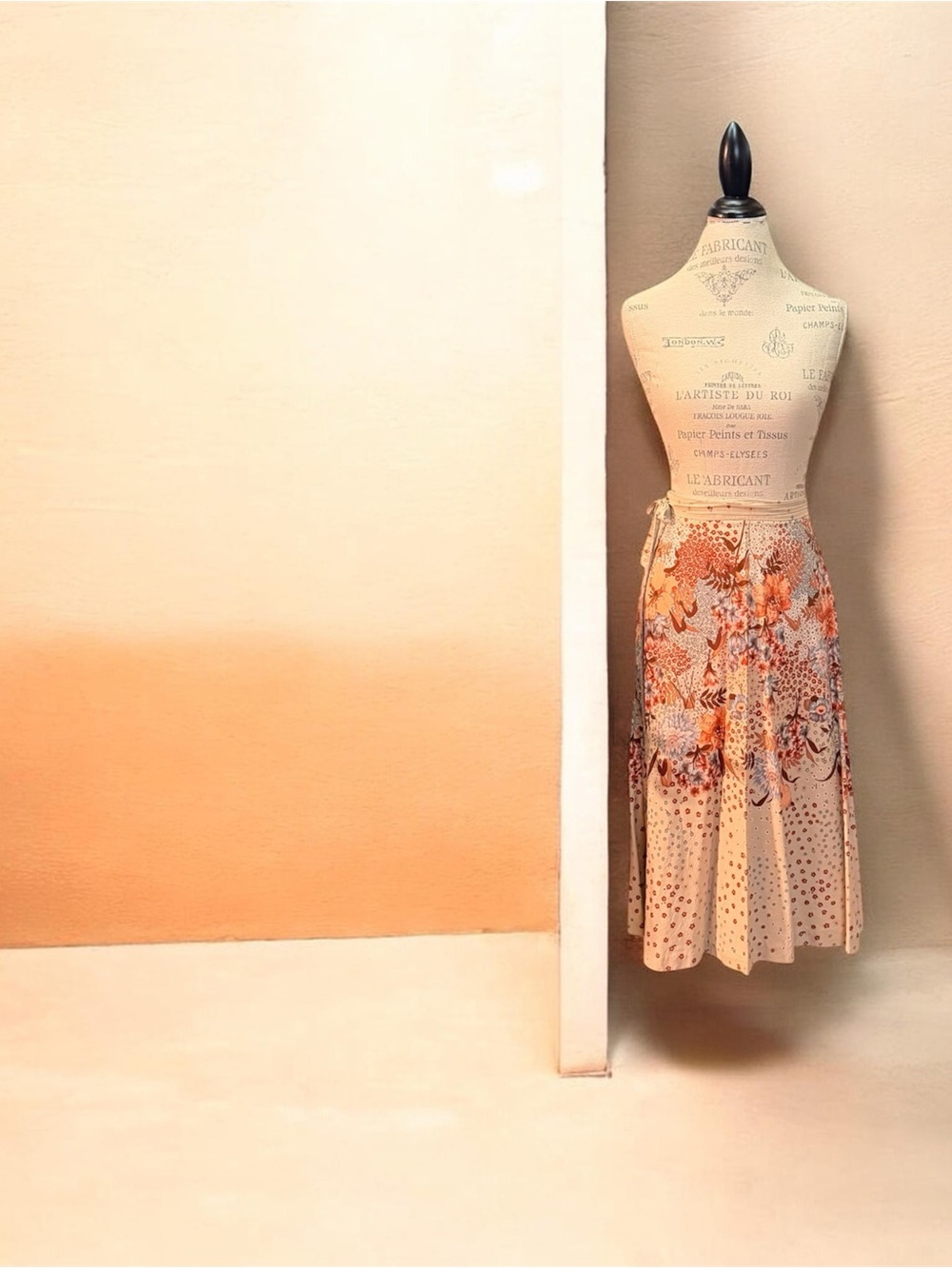 Orange, Brown, and Beige Floral Print A-Line  Midi Wrap Skirt